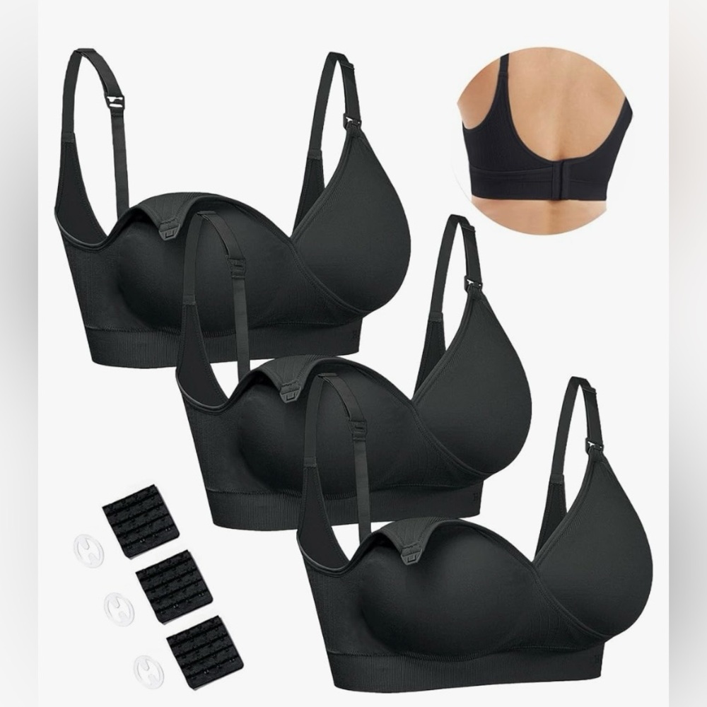 🎈Hofish Women’s Maternity Bra Black 3 Pack, Size Small, NIP